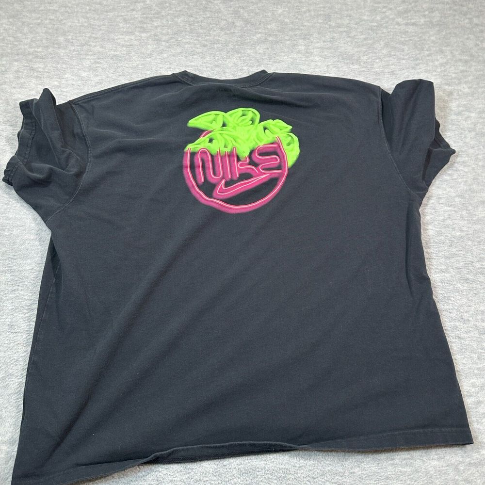 Black Graphic Tee with Neon Pink & Green Strawberry Motif
